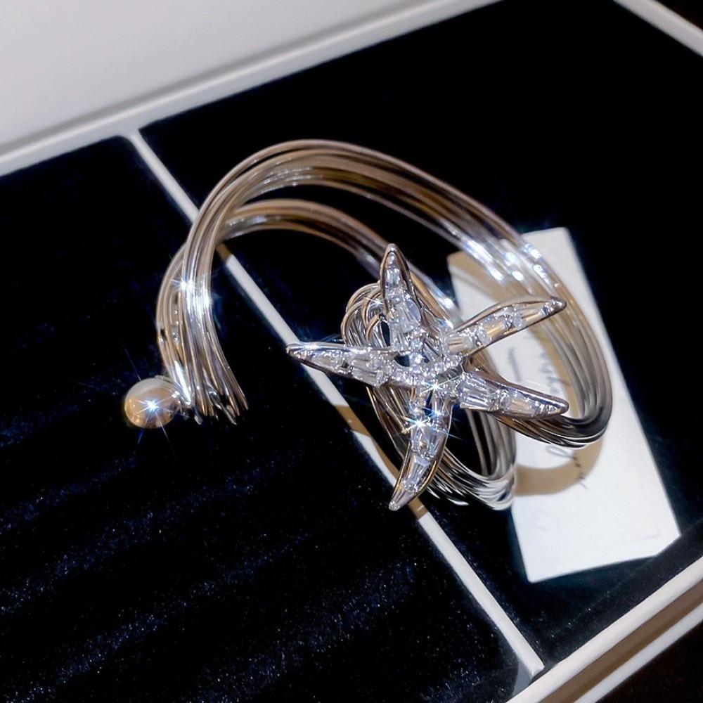 Rhinestone Starfish Cuff Bracelets Irregular Crystal Starfish Bangles  Arm Accessories