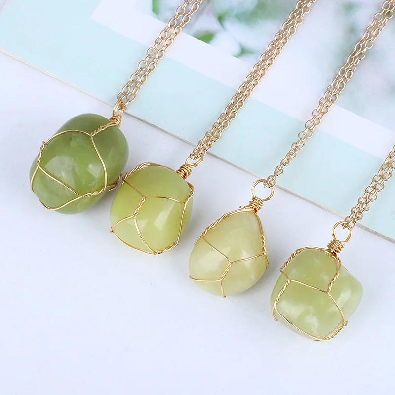 Natural Raw Stone Crystal Quartz Pendant Necklace for Women Irregular Crystal Wrapped Gold Wire Chakra Gemstone Wrap Jewelry 1pc