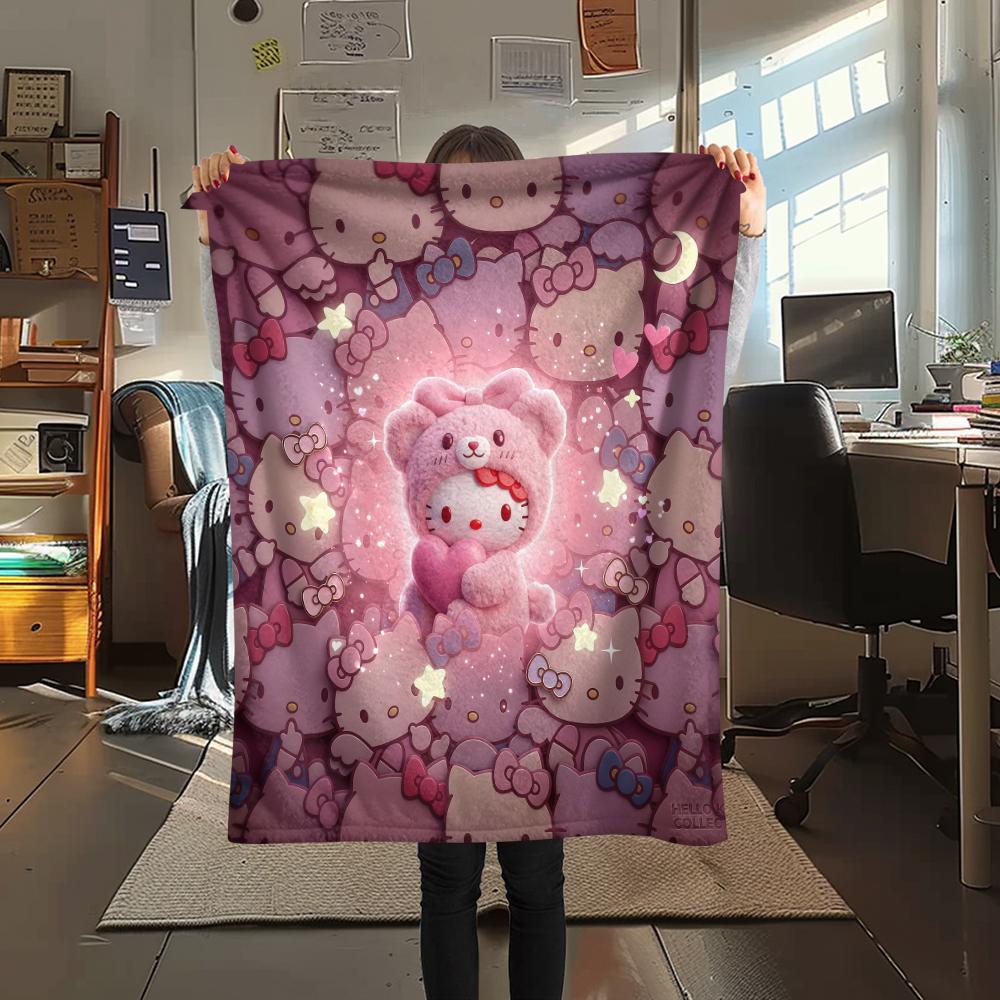 1PC Hello Kitty Cartoon Print Flannel Blanket, High quality All Seasons, Home Decor, Warmth and Comfort, Perfect for Christmas Gifts