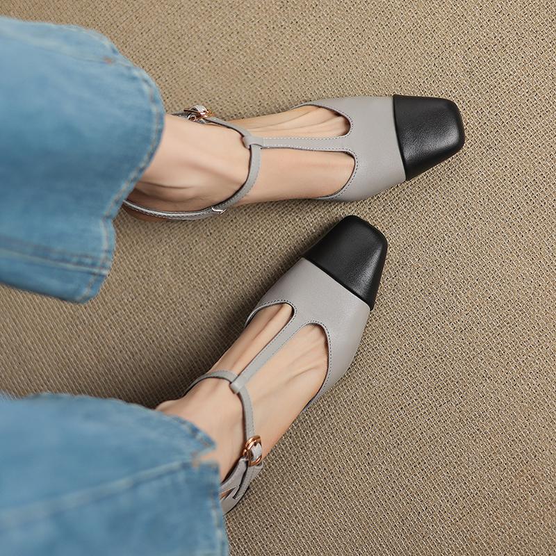 Fashion 2025 Womens Summer Footwear Mixed Colors High Heels Shoes for Woman Genuine Leather Square Toe Casual Shoes Woman Office Pumps