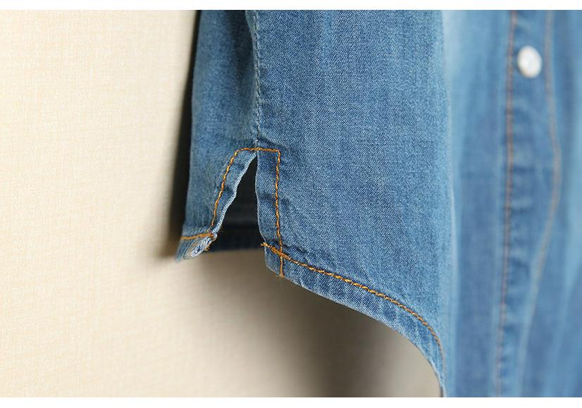 Women's Short Sleeve Lace-Up Denim Shawl Shirt-Jacket