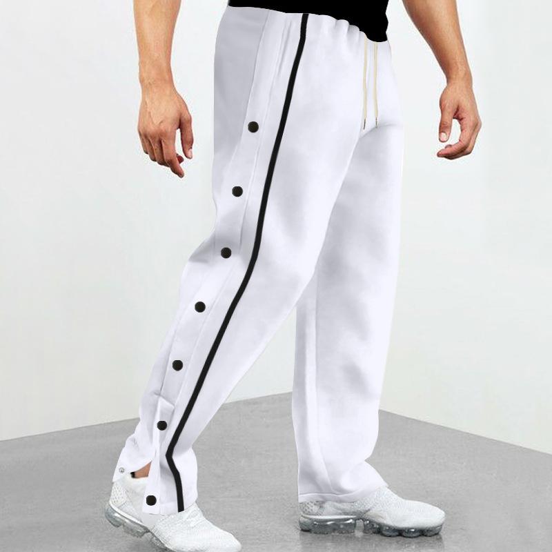 Men's New Elastic Waist Loose Casual Sports Straight Pants with Side Buttons