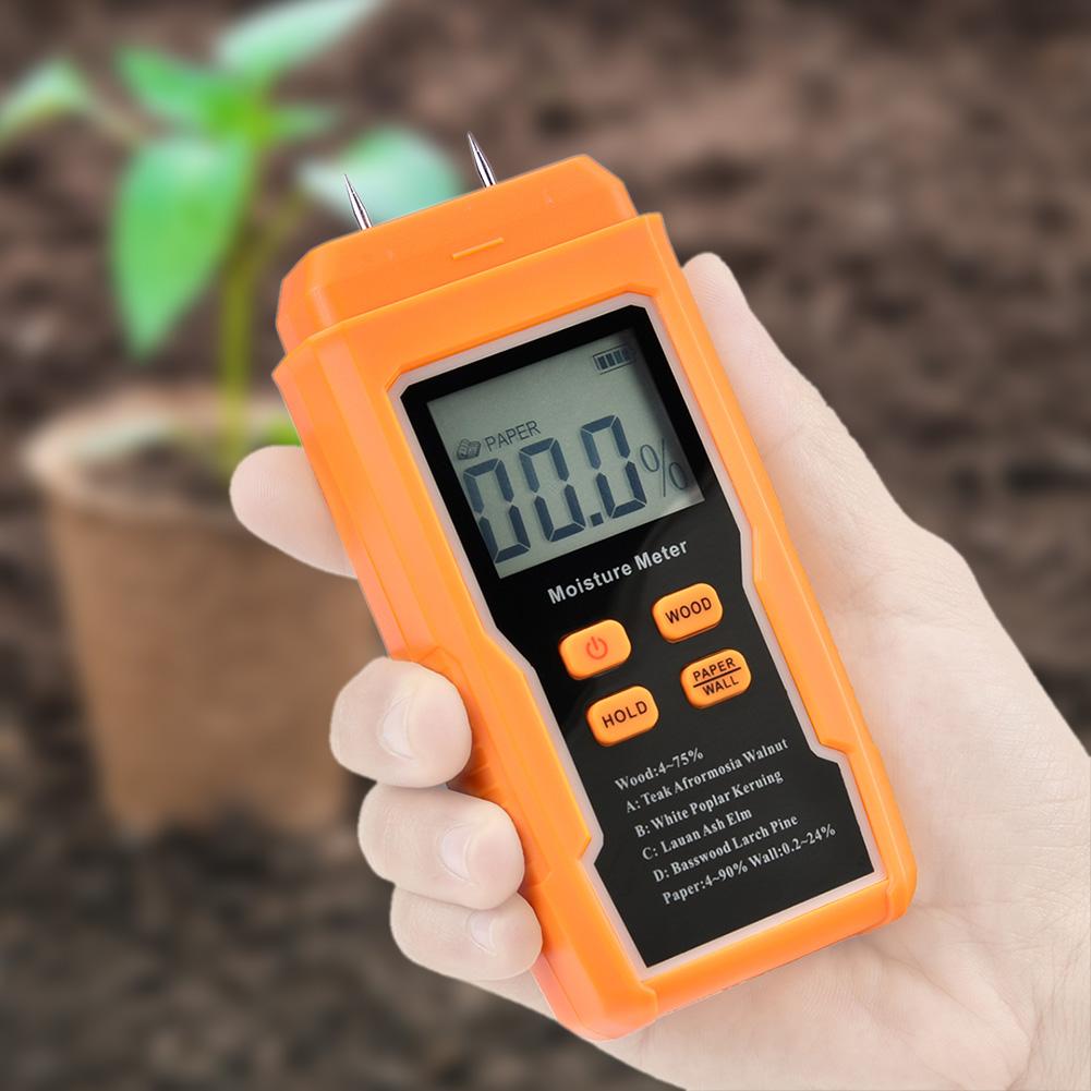 Two Pins Wood Moisture Meter with Temperature Display Digital Wall Hygrometer Tree Moisture Tester for Lumber Concrete Building