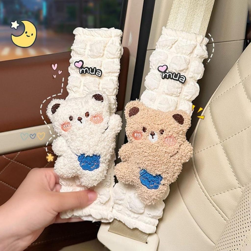 Seat Belt Covers, Set of 2, Seat Belt Pads, Bear Pattern, Soft Material, Car