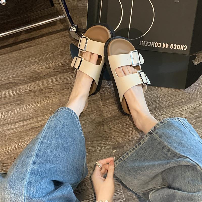 A pair for everyone! Comfortable lazy double buckle with versatile thick-bottomed half slippers for women