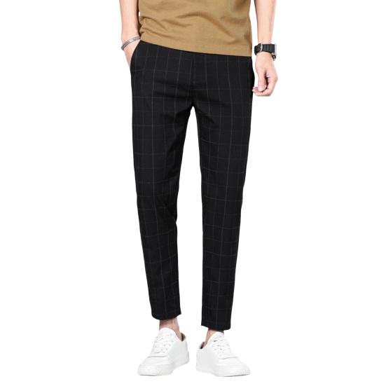 Muži Deváté kalhoty Rovný kostkovaný potisk Boční kapsy Tenké Strečové Slim Fit Knoflík Zapínání na zip Ležérní Formální Business kalhoty