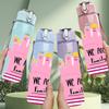 1PC Cute Hand Family Text Print 750ml Color Plastic Sports Water Bottle Leakproof Flip Straw Lid Suitable for Sports Office Home Use