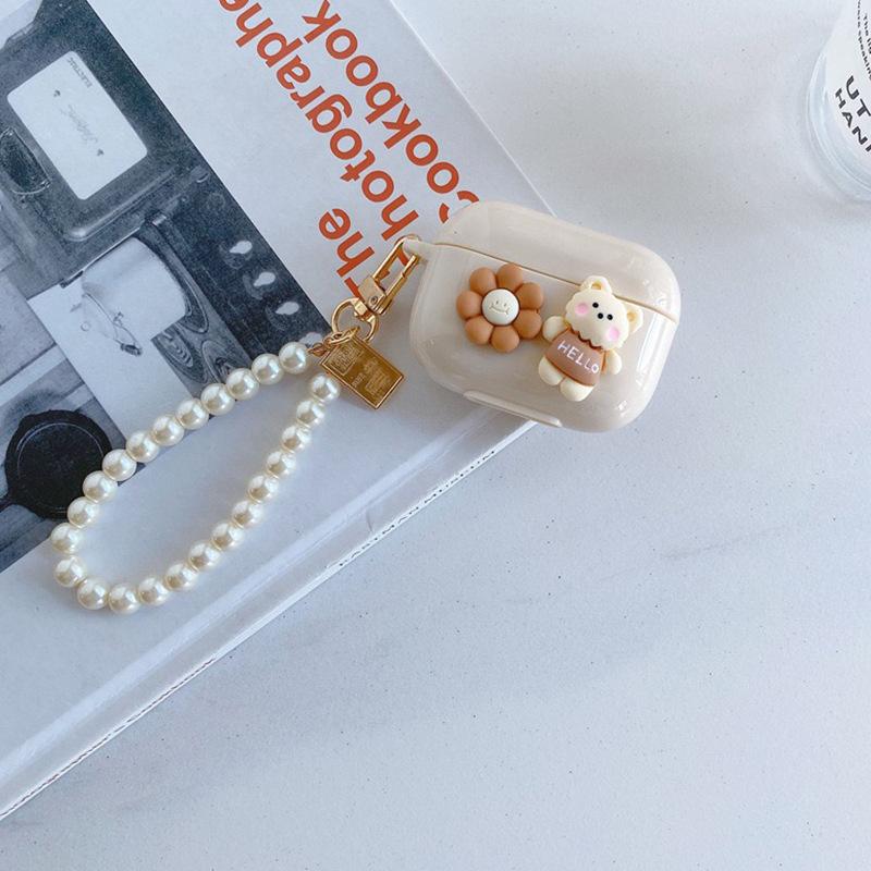 Suitable For Airpodspro Earphone Cover Airpods Third Generation Three-Dimensional Flower Bear Niche Creative Silicone Cover
