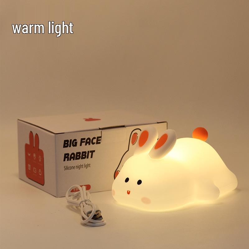 

Rechargeable Big Face Rabbit Silicone Bedside Night Lamp: Fun Atmosphere Light for Bedroom Patting Lamp