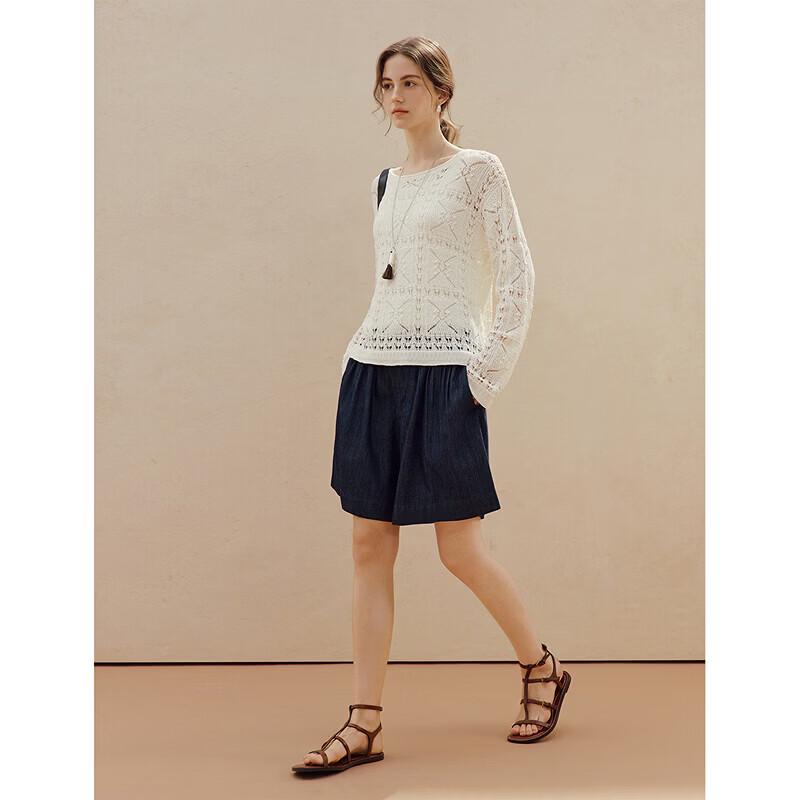 INMAN Women's Hollow Crochet Loose Knit Top