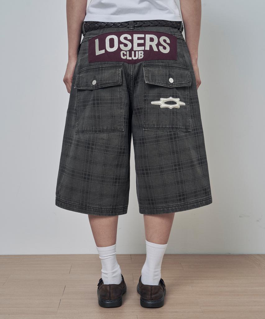 Lujeoseukeulleob Pantalon Bermuda en Coton Lavé à Carreaux Kaki