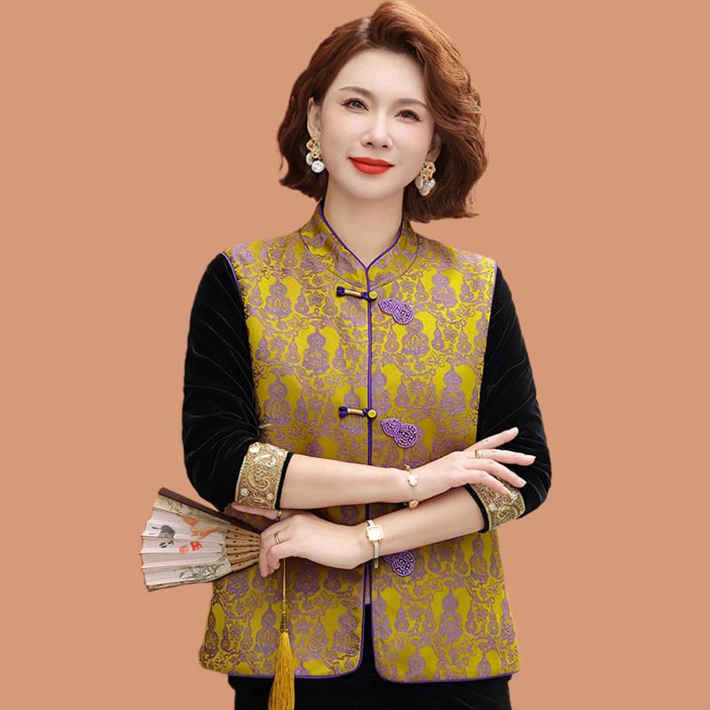 

2026 New Elegant Chinese-Style Spring Suit: Stylish Vest Jacket for Middle-Aged & Elderly Women 2XL (105-120 jin)