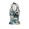 Blue & White Floral Halter Tank for Women - Slimming, Sleeveless Base Layer