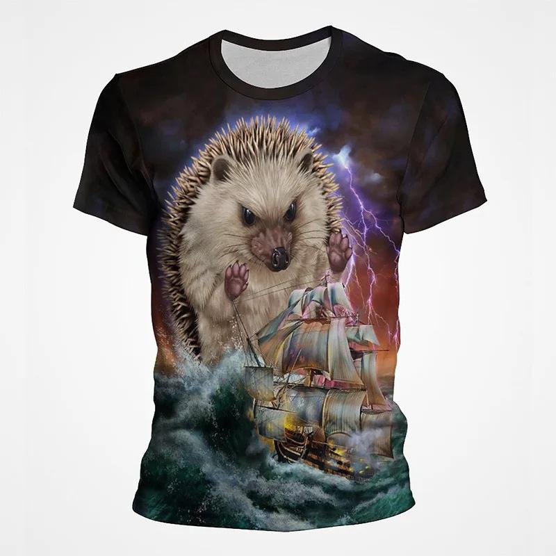 Summer Round Neck 3D Animal Pattern Print Top Fashionable Casual Short Sleeved Men's T-shirts