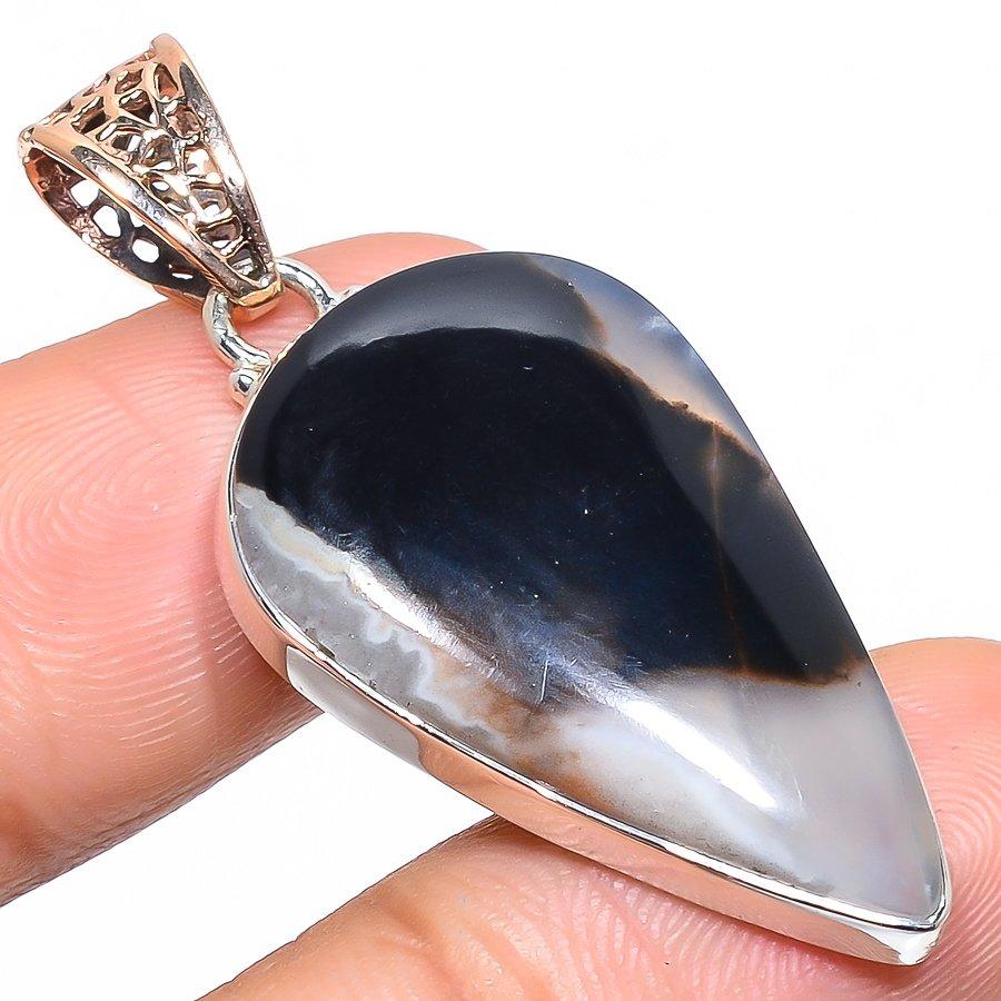 

Natural Zebra Jasper Gemstone 925 Sterling Silver Two Tone Pendant 1.77 I9U51