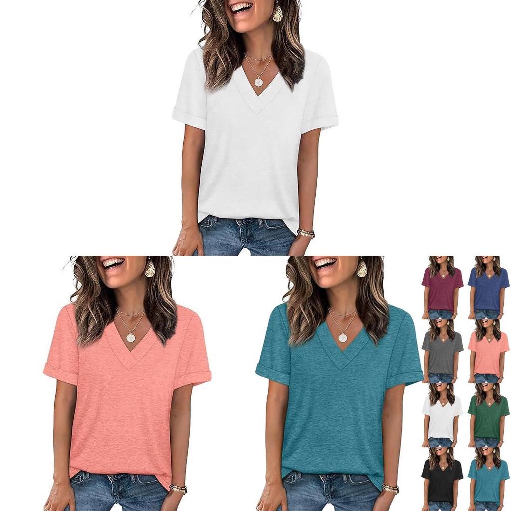 Casual Womens T Shirt With V Neck And Cotton Fabric For Summer And Spring Comfort