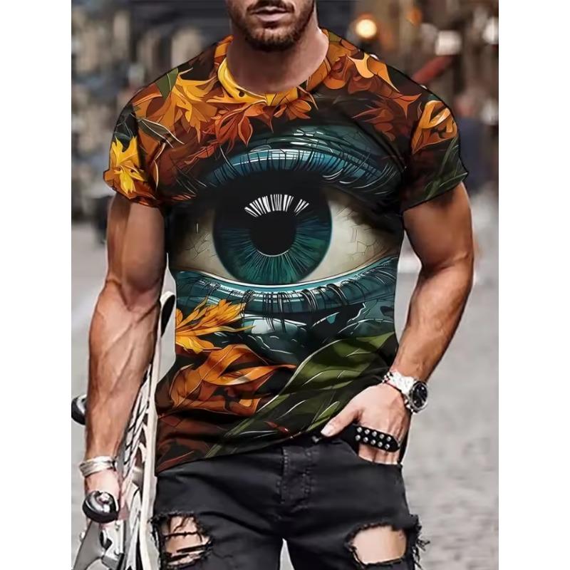 Herr T-shirt Graffiti Stil Färgstarkt Ögonmönster Tryck 3D T-shirt Herr Rundhalsad och Kortärmad Toppar Sommar Street Herrkläder