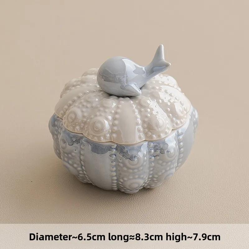 Ceramic Blue Whale Jewelry Box Small Creative Cute Storage Jar Jewelry Ring Necklace Storage Box Desktop Decoration Crafts Gifts