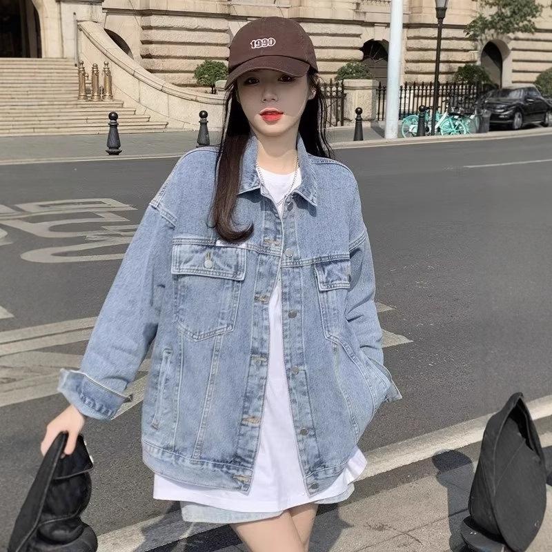 

Women s Loose Retro Korean Style Denim Jacket Medium синій