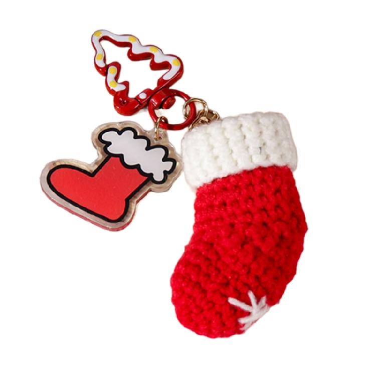 Artisanal Santa Key Chain Adornment Charming Keychain Hand Knitted Christmas Key Accessory Quality Alloy Detailing