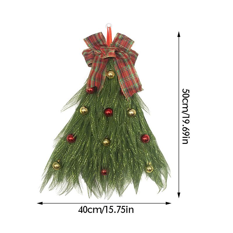 Christmas Tree Wreath with Bowknot Elegant Front Door Hanging Ornament for Garden Room Xmas Decoration New Year Festival