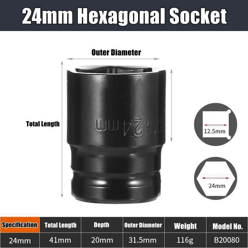 1/2" Drive Deep Impact Socket Set Drive Metric Wrench Black Socket Deep Impact Socket Pneumatic Wrench Head Tire Removal Tools