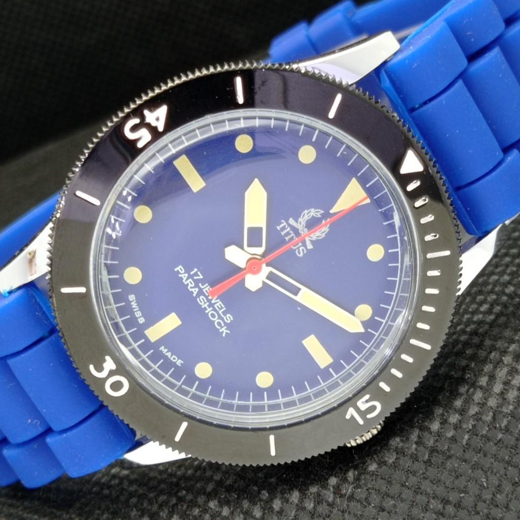 

REFURBISHED SWISS MENS 40MM TITUS TURNABLE BEZEL BLUE DIAL WATCH a303369-2 R1013-000a303369