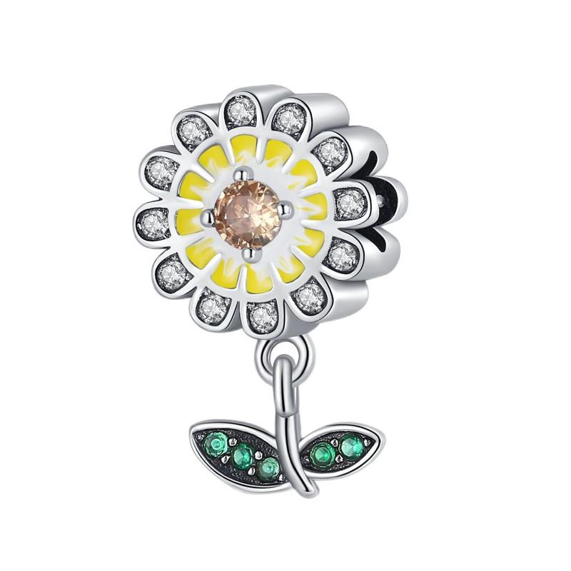 Flower Charms Fit Bracelets Sunflower 925 Silver Tulip Sakura Daisy Rose Flowers Beads DIY Jewelry Making