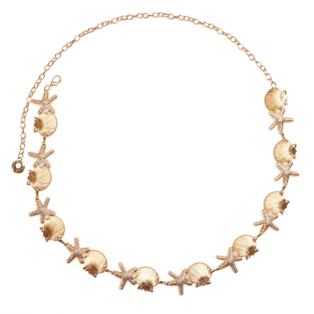 Bohemian Metal Shell & Pearl Starfish Waist Belt Accessory with Niche Design