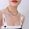 p032-steel color necklace 40+5cm zircon tassel 30cm