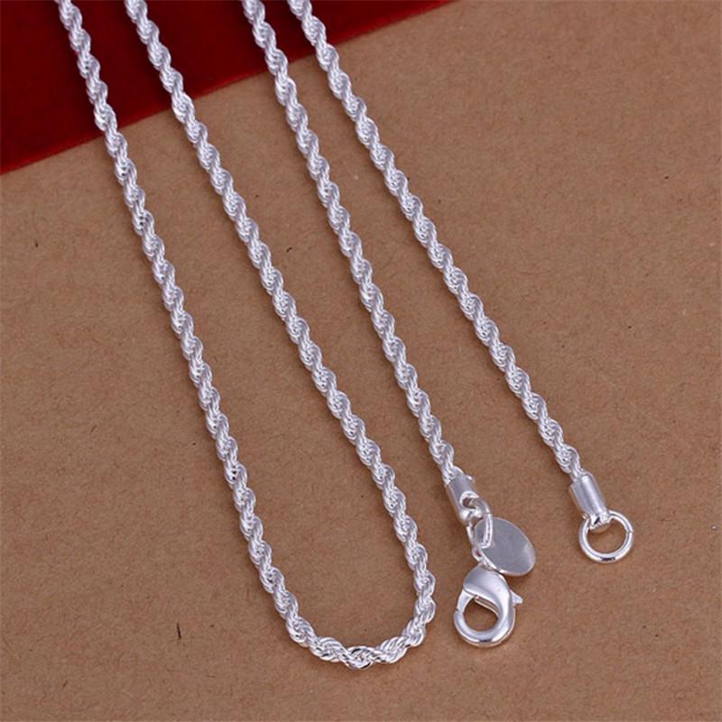 European & American Trend Cable Knit Silver Necklace & Bracelet Set - 4MM Shiny Twisted Rope Design