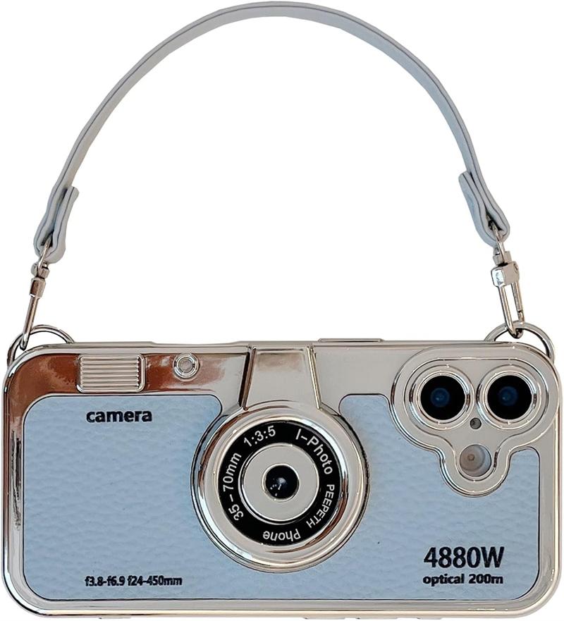 3D Vintage Camera Phone Case with Hand Strap for IPhone Air 17 16 15 14 13 12 Pro Max Plus 17Pro Shockproof Phone Leather Cover