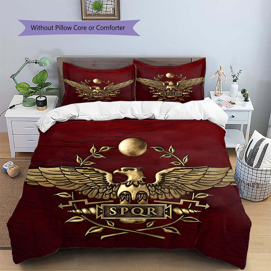 Roman SPQR Pattern Bedding,Quilt Set Quilt Cover Pillowcase Home Birthday Gift (1 * duvet cover + 2 * pillowcase, without core)