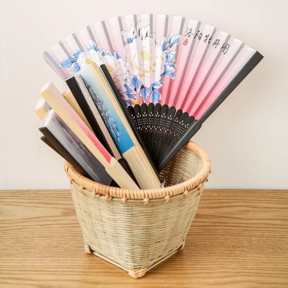 Faux Silk Material Wood Folding Fan Bamboo Frame Handheld Fan New Flower Bird Fan For Women