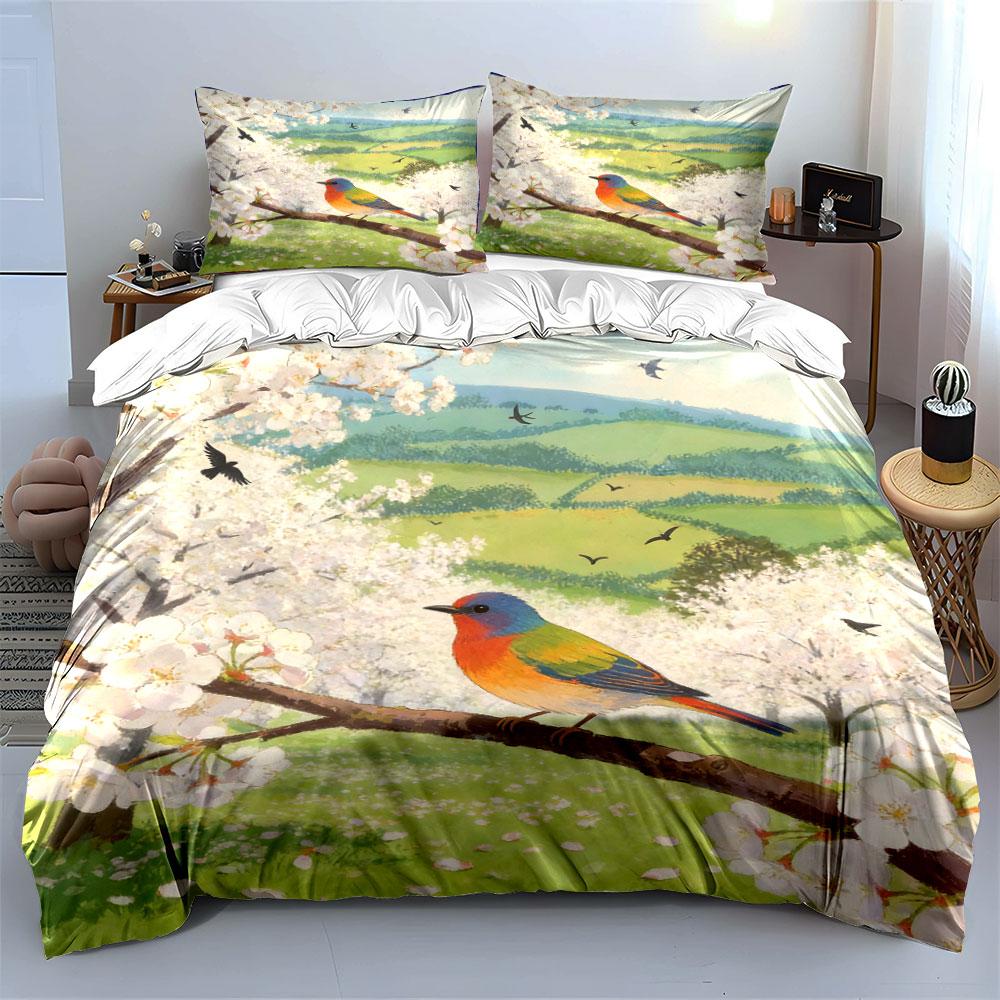 Colorful Bird Spring Decoration Set Soft Comfortable Duvet Cover Bedding Set Included 1*Duvet Cover & 2*Pillowcases, Gift