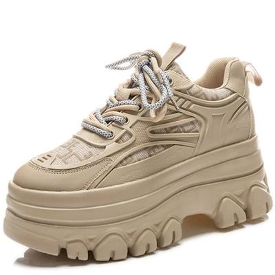 Fashion 9cm Genuine Leather Synthetic Platform Wedge Sneakers Chunky Hidden Heel Women Casual Females Autumn Winter Women Shoes