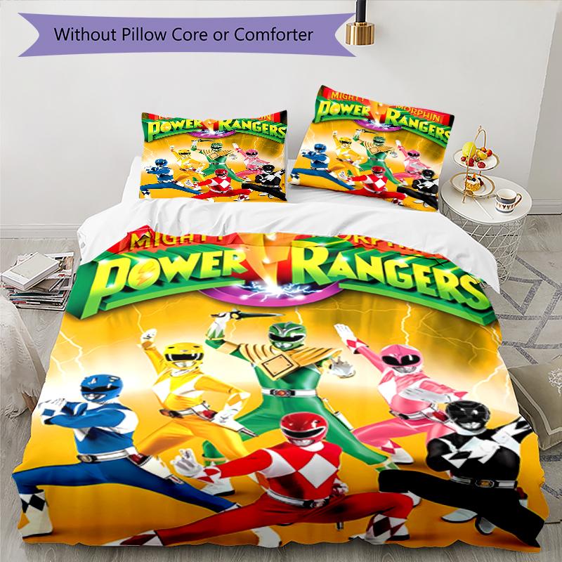 3pcs Mighty Morphin Power Rangers Pattern Bedding Set Duvet Cover Set Includes Duvet Cover &pillowcases, Perfect All Season Bedroom Decoration & Gift
