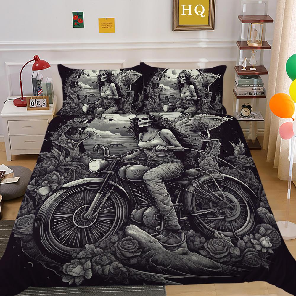 Beauty Skull Printed Bedspreads King Size Microfiber Bed Set Cover Teen Cool Design Comforter Cover Set