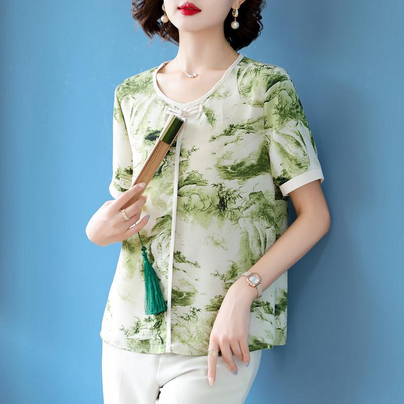 Mid-Aged Women's Summer Chinese Style Printed T-Shirt