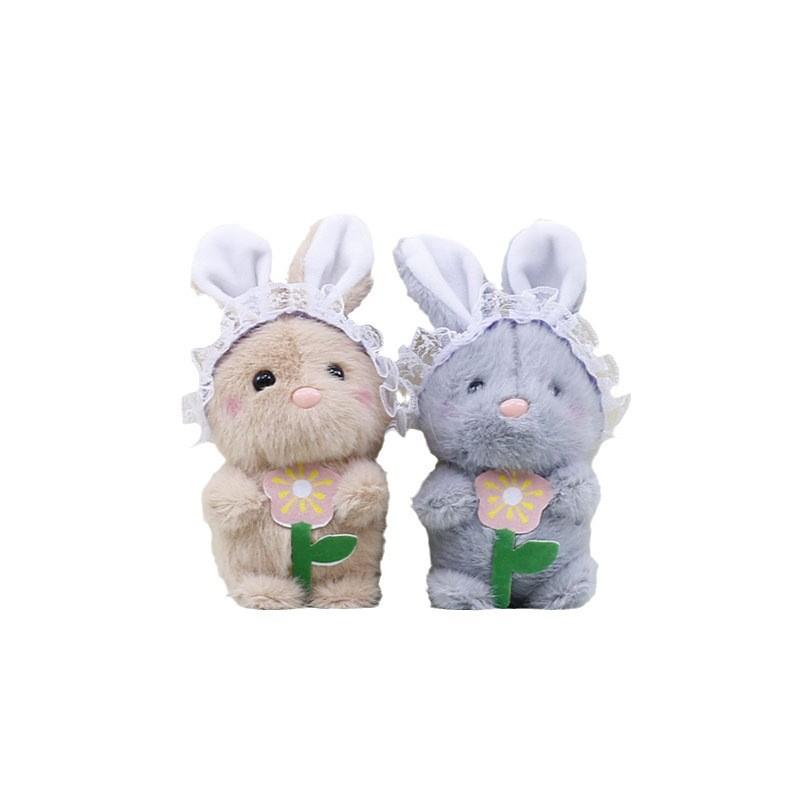Adorable Plush Bunny Keychain Cute Flower Holding Rabbit Doll Bag Charm Toy 17cm