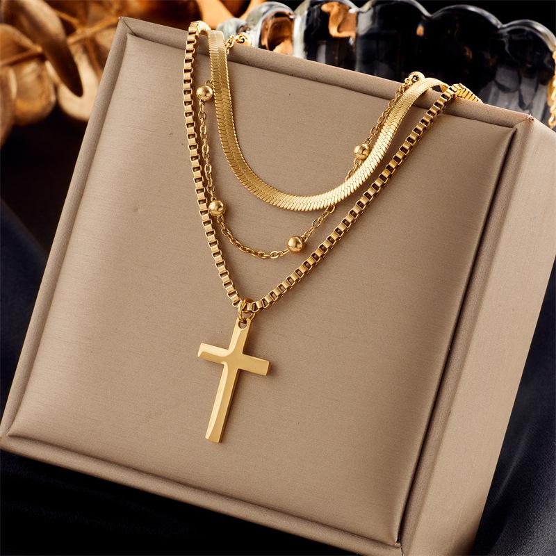 Cross Pendant Women Necklace Multilayer Valentines Jewelry Accessories