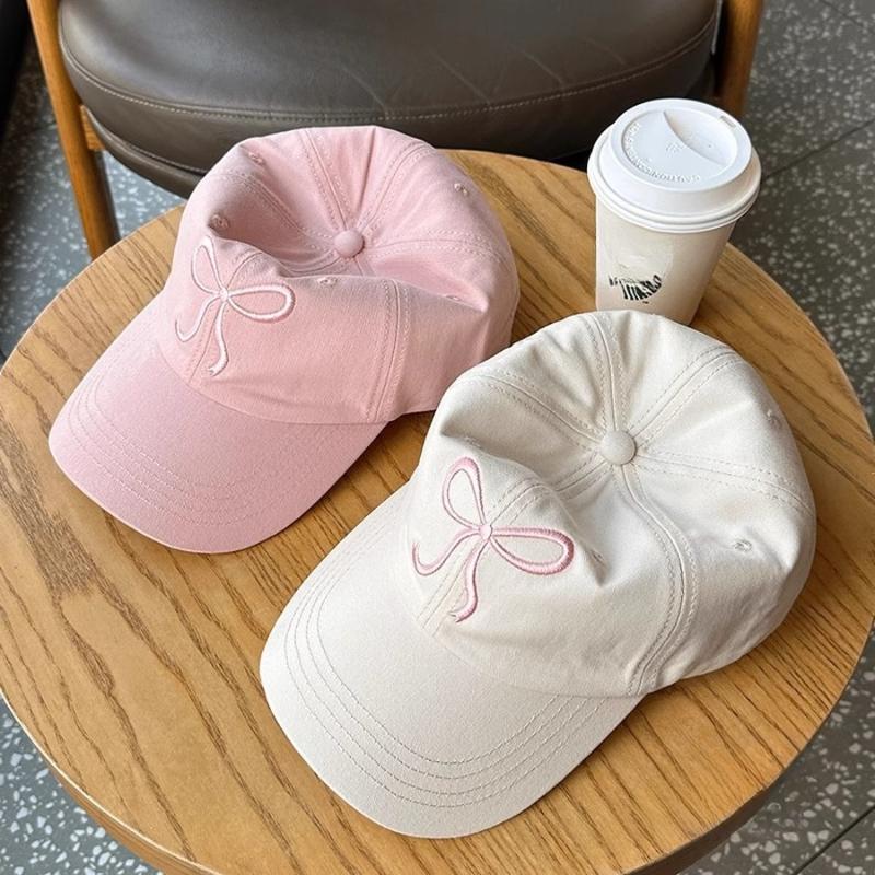 Cute Korean Ins Baseball Cap Women Bow Design Sweet Romantic Pink Soft Top Hat Fashion Adjustable Snapback