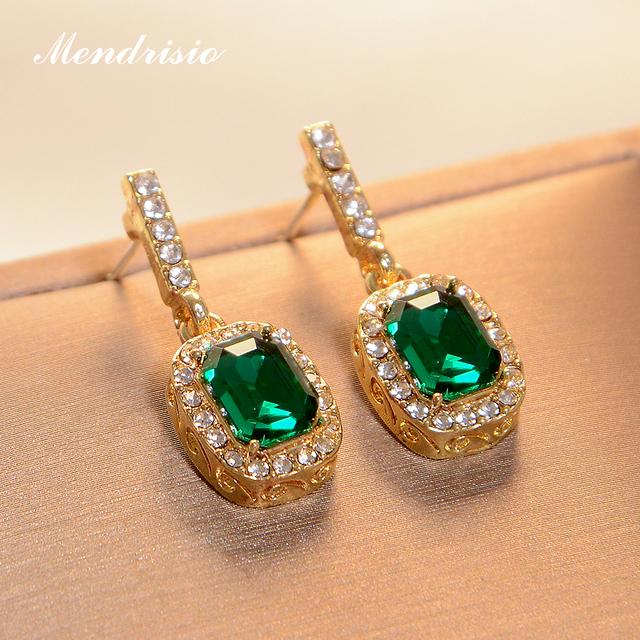 Mendrisio Luxury Earrings For Women 2022 New Fashion Green Zircon Drop Earrings Korean Style Party Jewelry Pendientes Mujer Gift