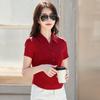 Women's Korean Style Slim-Fit High-Waisted Short-Sleeved Stretch T-Shirt with Turn-Down Collar - Summer 2026 Collection