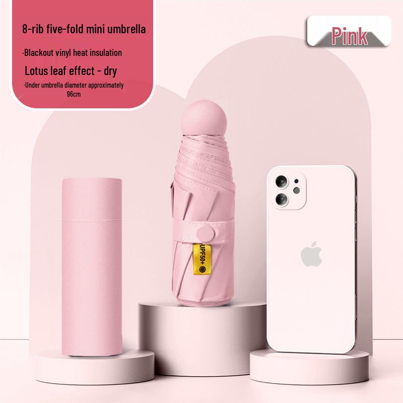 Lätt UV-skyddande Kapselparaply - Bärbart Dubbelanvändningssolskydd för Kvinnor, Soliga och Regniga Dagar