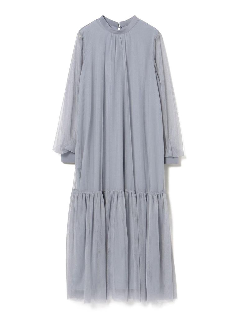 Beams Heart Sheer Tiered Dress, Women's, Greyish Blue, One Size