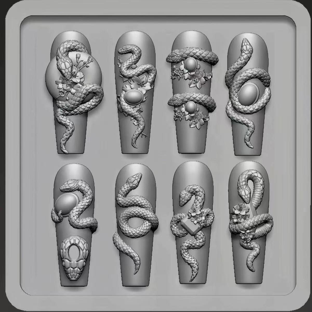 Силиконовая форма для нейл-арта с 3D-дизайном змеи