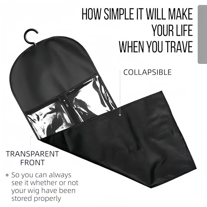 1pc Wig Storage Bag with Hanger Holder Case Dust-Proof Organizer for Professional Hair Extensions Water-Resistant Wig Pouch