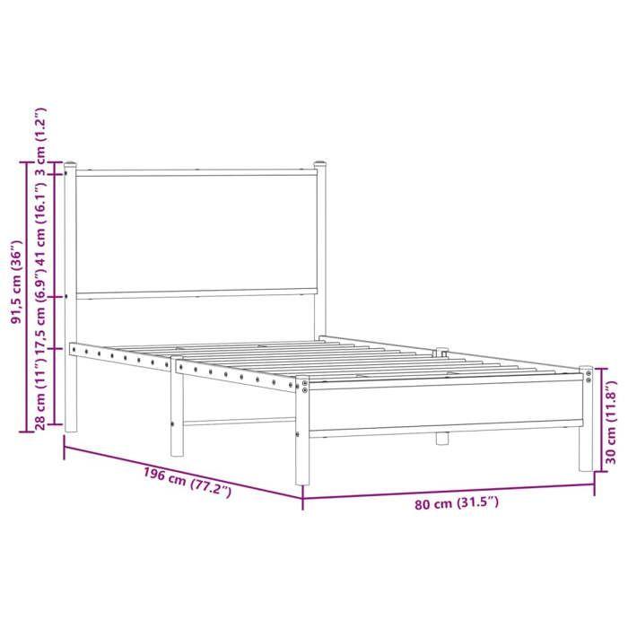 VidaXL Cadre de lit en métal avec tête de lit chêne fumé 75x190 cm, lit simple, meuble de chambre à coucher, lit d'invité, 4007804