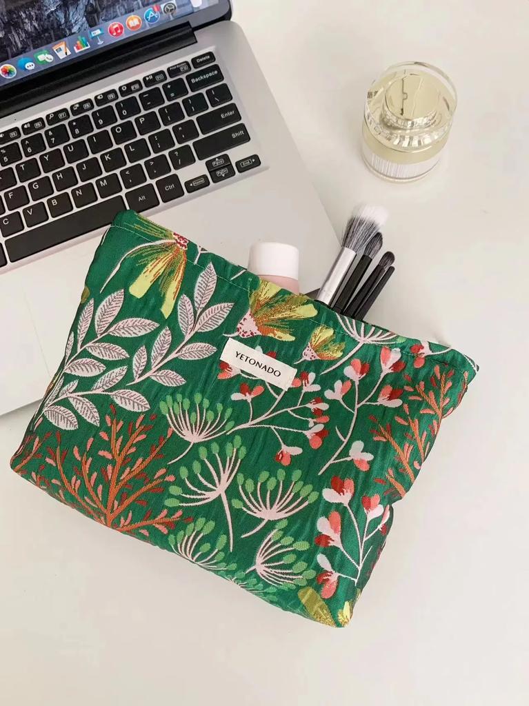 INS Style Vintage Flowers Cosmetic Bag Portable Hand Cosmetic Bag Travel Out Toiletries Storage Bag Makeup Tools Storage Pouch